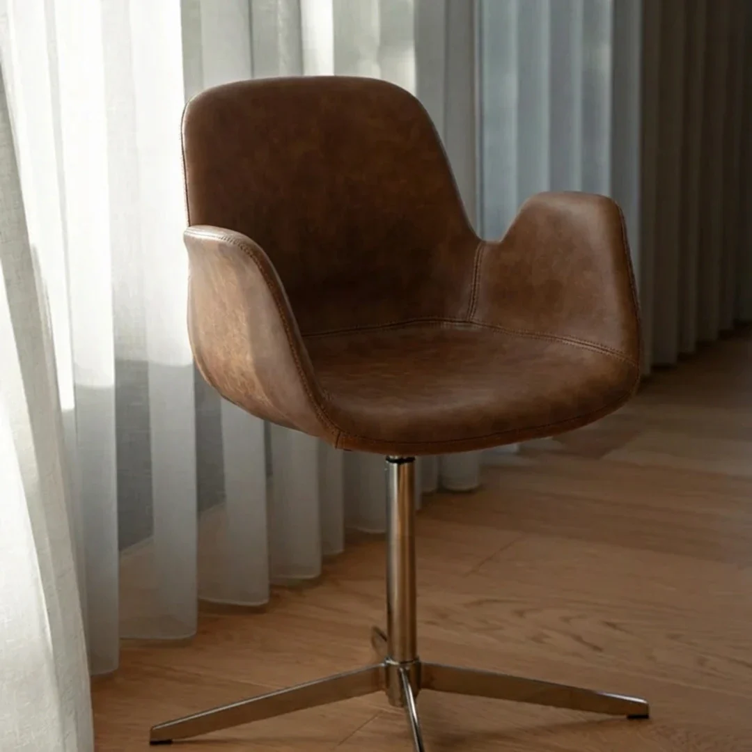 Chrome spisebordsstol, armlæn | Drejefunktion | Læder - Image 3